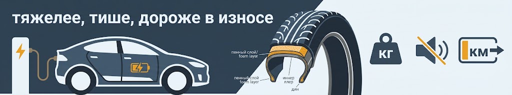 Чем зимние шины для электромобиля отличаются: вес батареи, шумопоглощающий слой, запас хода