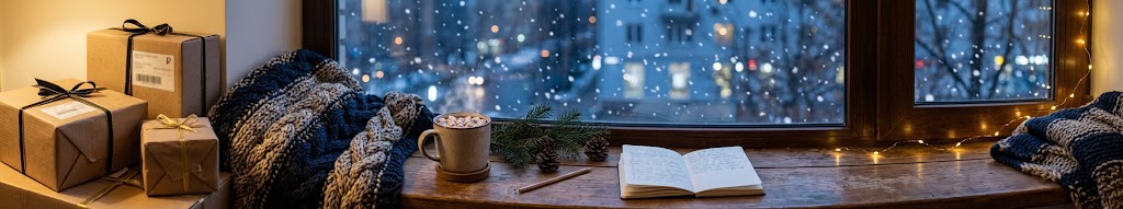 Подоконник в снежный вечер: коробки с покупками, плед и кружка какао — частые вопросы о «Чёрной пятнице»
